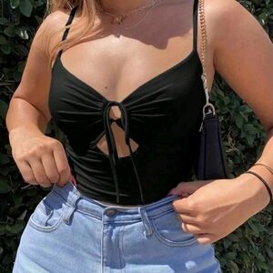 Black Tie-Front Bodysuit